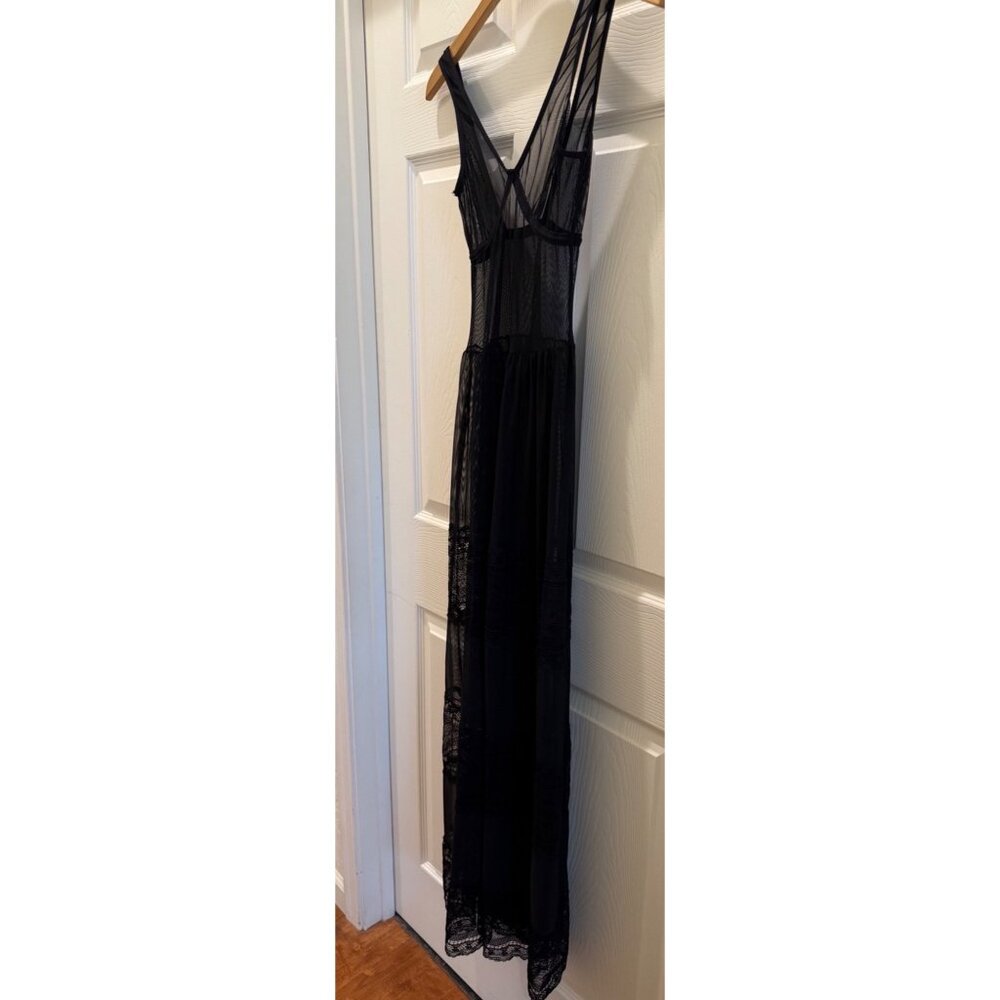 Y2K Whitney Bissette Sheer Black Lingerie Gown With Lace Panels